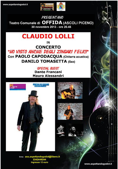 Locandina ufficiale Claudio Lolli in concerto nelle Marche - Offida (Ascoli Piceno)